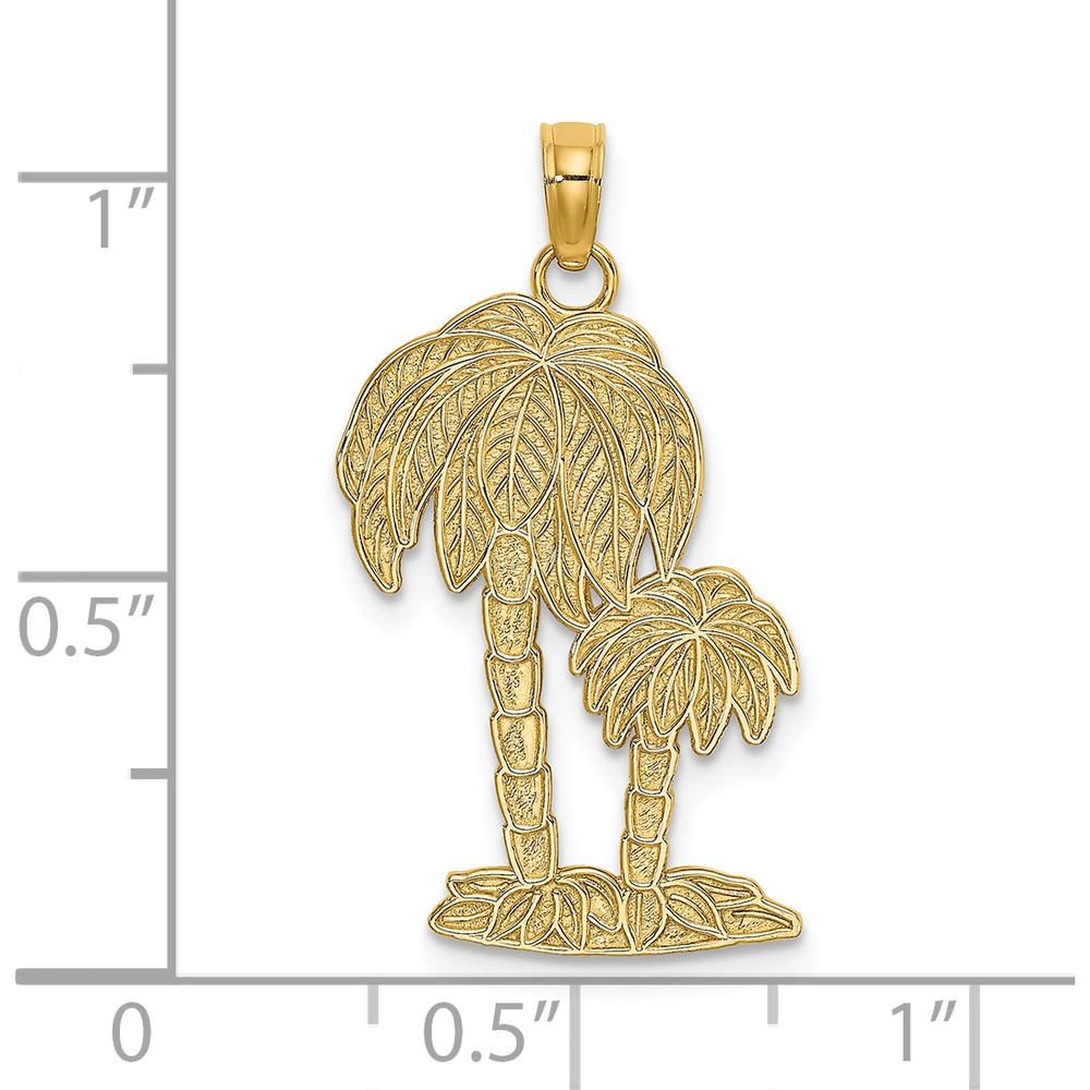 14K Yellow Gold Textured Palm Tree Charm Pendant - 21.88mm by Oro Pregiato