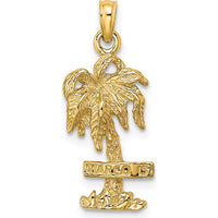 14K Yellow Gold Textured Palm Tree Charm with Polished Finish - 24.3mm Length by Oro Pregiato