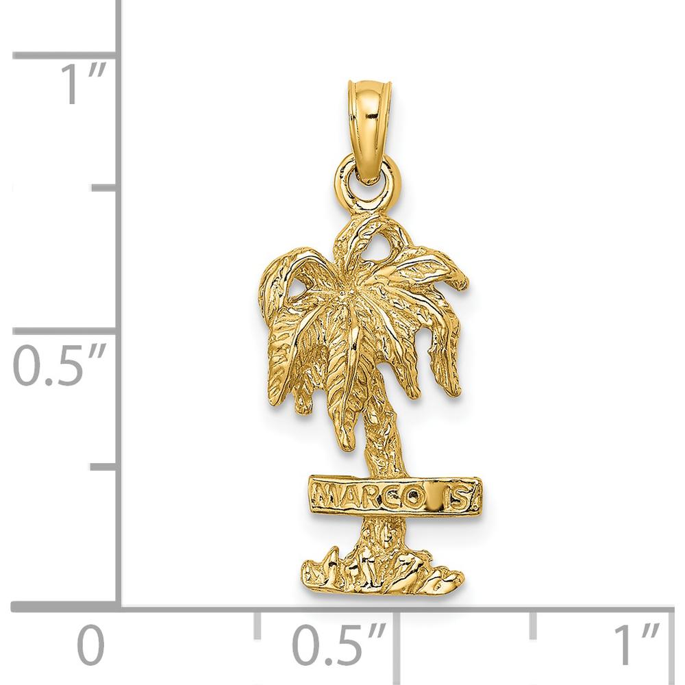 14K Yellow Gold Textured Palm Tree Charm with Polished Finish - 24.3mm Length by Oro Pregiato