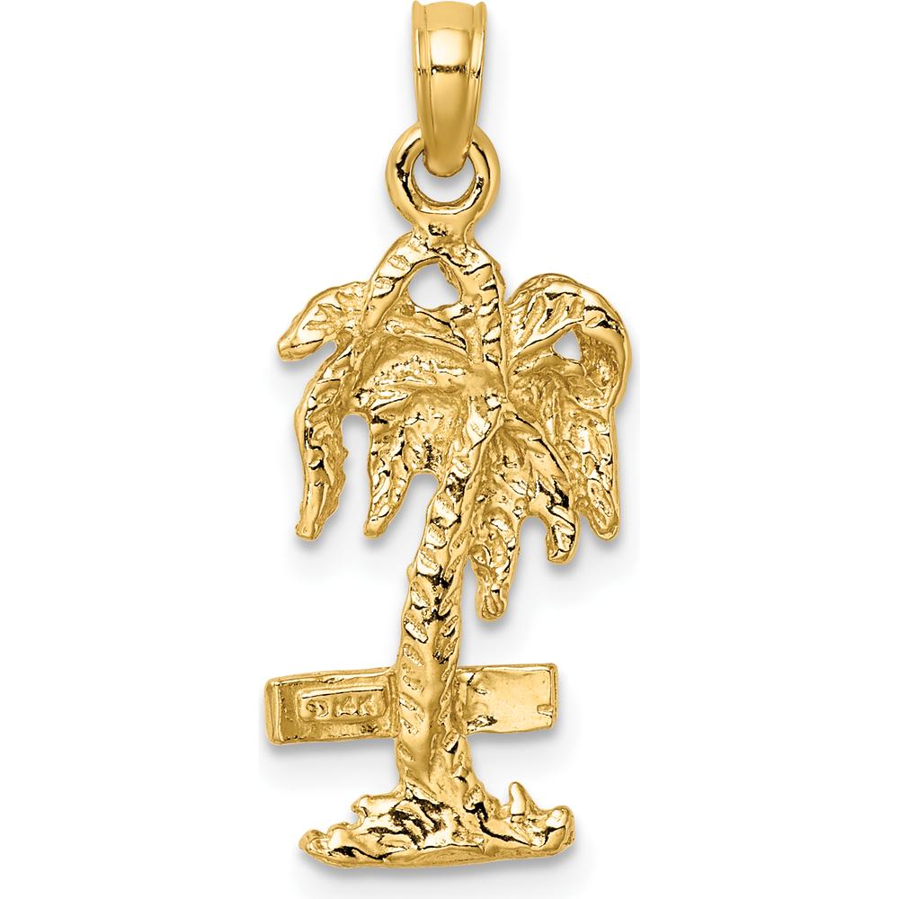 14K Yellow Gold Textured Palm Tree Charm with Polished Finish - 24.3mm Length by Oro Pregiato