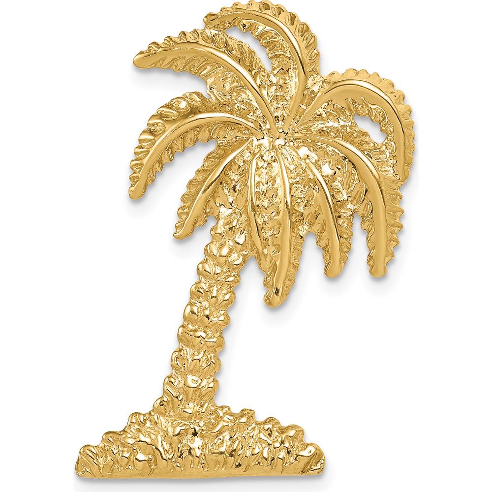 14K Yellow Gold Textured Palm Tree Omega Slide Pendant - 35mm Length by Oro Pregiato