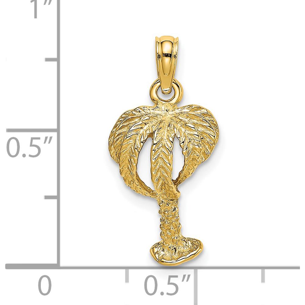 14K Yellow Gold Textured Palm Tree Pendant - 15.8mm Length by Oro Pregiato