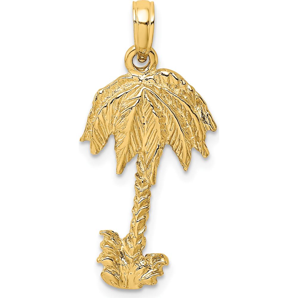 14K Yellow Gold Textured Palm Tree Pendant Charm by Oro Pregiato