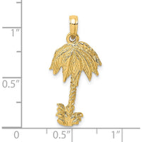 14K Yellow Gold Textured Palm Tree Pendant Charm by Oro Pregiato