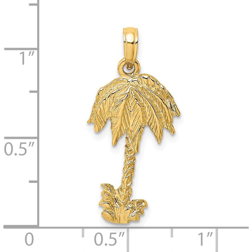 14K Yellow Gold Textured Palm Tree Pendant Charm by Oro Pregiato