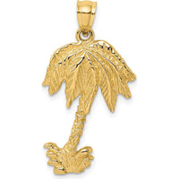 14K Yellow Gold Textured Palm Tree Pendant with Polished Back by Oro Pregiato