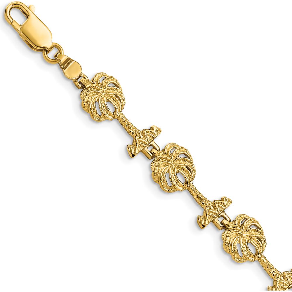 14K Yellow Gold Textured Palm Tree Station Bracelet - 7.25 Inches by Oro Pregiato