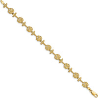 14K Yellow Gold Textured Palm Tree Station Bracelet - 7.25 Inches by Oro Pregiato
