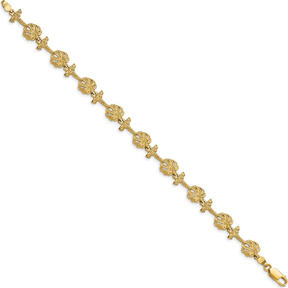 14K Yellow Gold Textured Palm Tree Station Bracelet - 7.25 Inches by Oro Pregiato