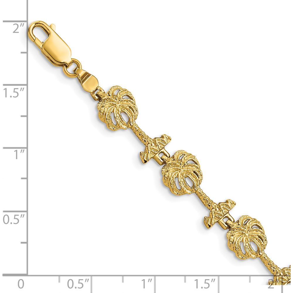 14K Yellow Gold Textured Palm Tree Station Bracelet - 7.25 Inches by Oro Pregiato