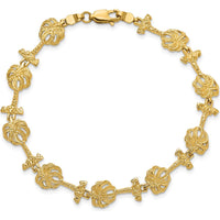 14K Yellow Gold Textured Palm Tree Station Bracelet - 7.25 Inches by Oro Pregiato