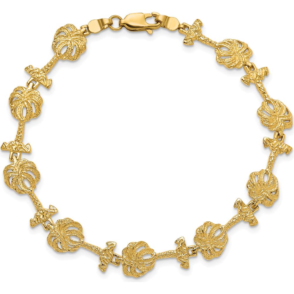 14K Yellow Gold Textured Palm Tree Station Bracelet - 7.25 Inches by Oro Pregiato