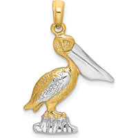14K Yellow Gold Textured Pelican Charm with White Rhodium Accents by Oro Pregiato