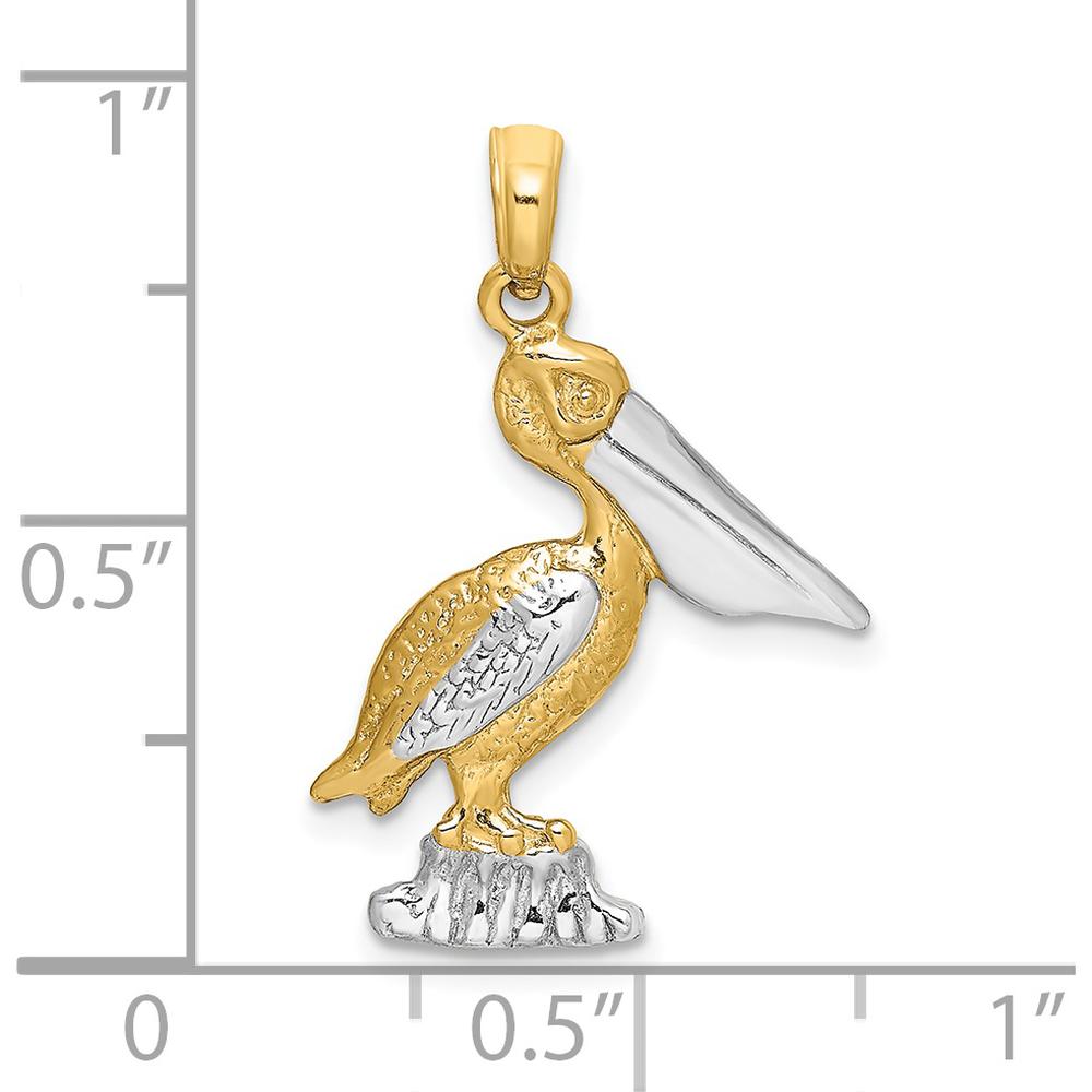 14K Yellow Gold Textured Pelican Charm with White Rhodium Accents by Oro Pregiato