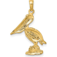 14K Yellow Gold Textured Pelican Charm with White Rhodium Accents by Oro Pregiato