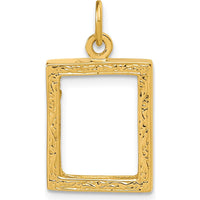 14K Yellow Gold Textured Picture Frame Pendant with Reversible Design