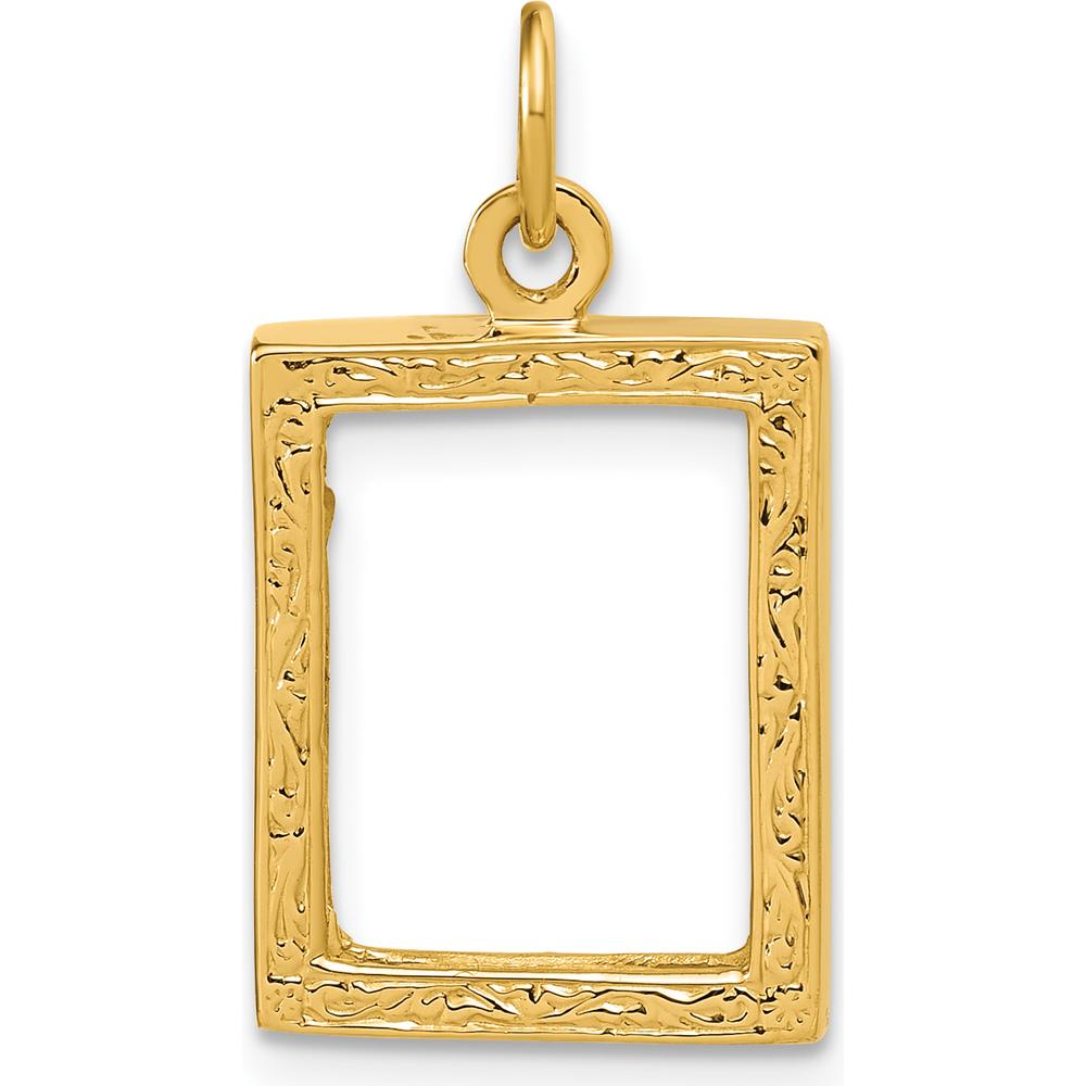 14K Yellow Gold Textured Picture Frame Pendant with Reversible Design