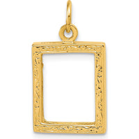 14K Yellow Gold Textured Picture Frame Pendant with Reversible Design