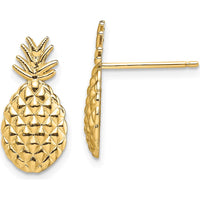 14K Yellow Gold Textured Pineapple Post Earrings - Elegant and Playful Design by 0