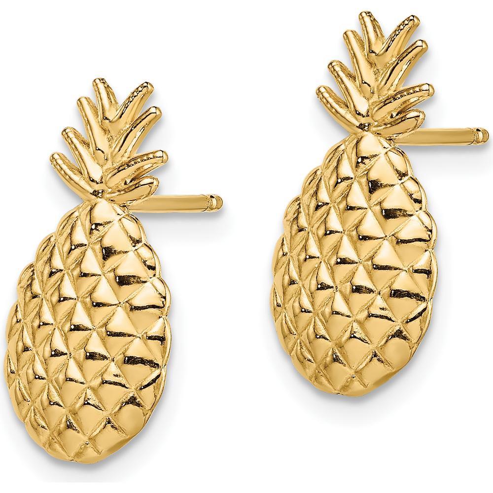 14K Yellow Gold Textured Pineapple Post Earrings - Elegant and Playful Design by 0