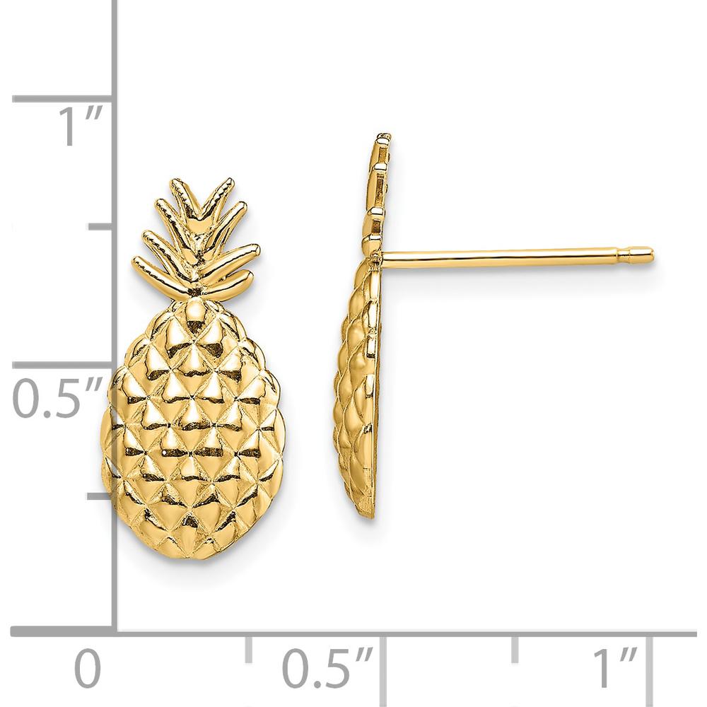 14K Yellow Gold Textured Pineapple Post Earrings - Elegant and Playful Design by 0
