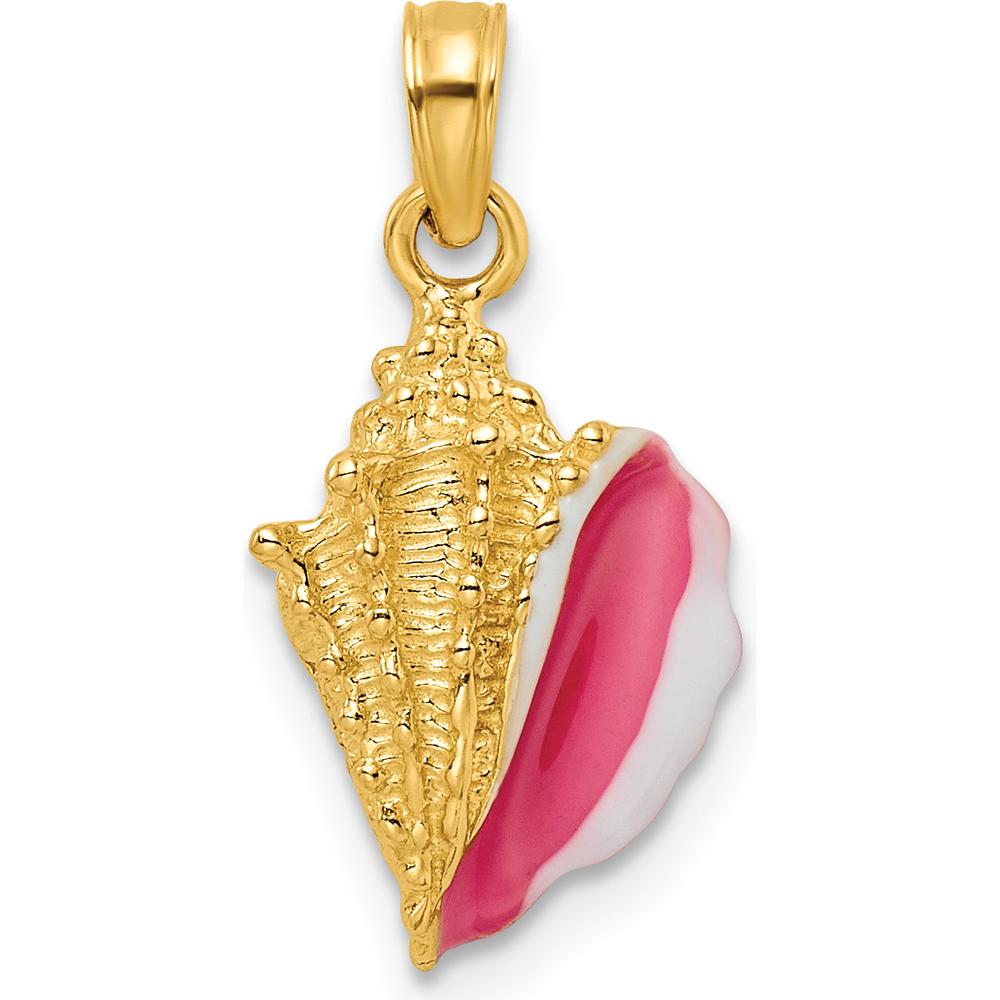 14K Yellow Gold Textured Pink and White Enamel Conch Shell Pendant by Oro Pregiato