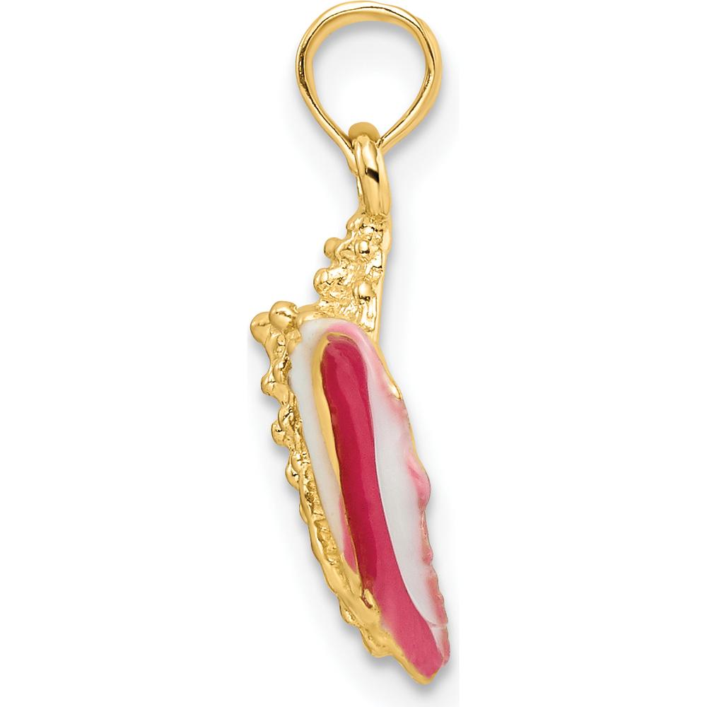 14K Yellow Gold Textured Pink and White Enamel Conch Shell Pendant by Oro Pregiato
