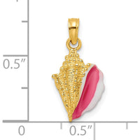 14K Yellow Gold Textured Pink and White Enamel Conch Shell Pendant by Oro Pregiato