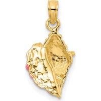14K Yellow Gold Textured Pink and White Enamel Conch Shell Pendant by Oro Pregiato
