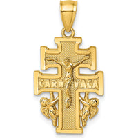 14K Yellow Gold Textured Polished Cara Vaca Crucifix Pendant - 28.6mm Length by Oro Pregiato