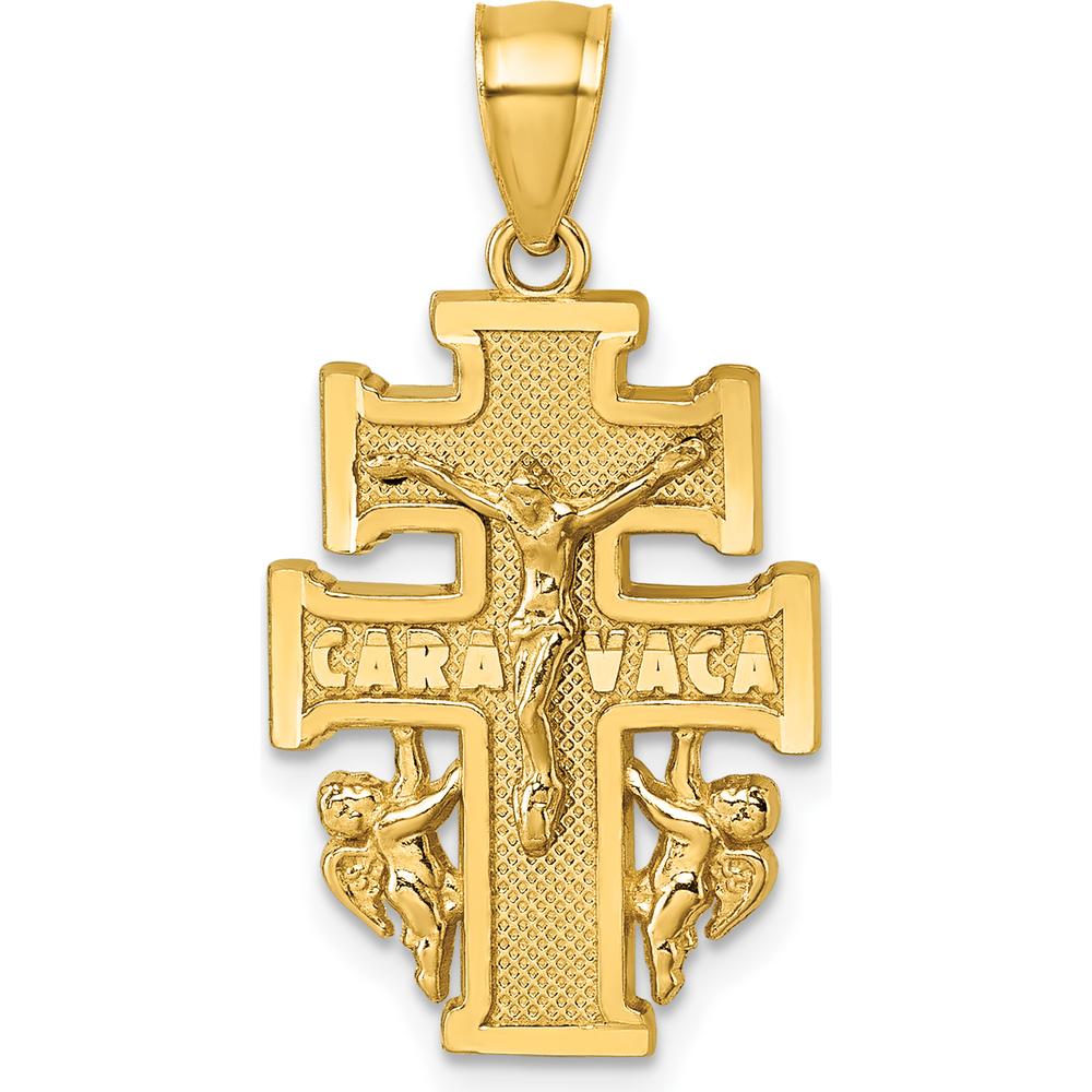 14K Yellow Gold Textured Polished Cara Vaca Crucifix Pendant - 28.6mm Length by Oro Pregiato