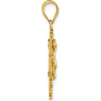 14K Yellow Gold Textured Polished Cara Vaca Crucifix Pendant - 28.6mm Length by Oro Pregiato