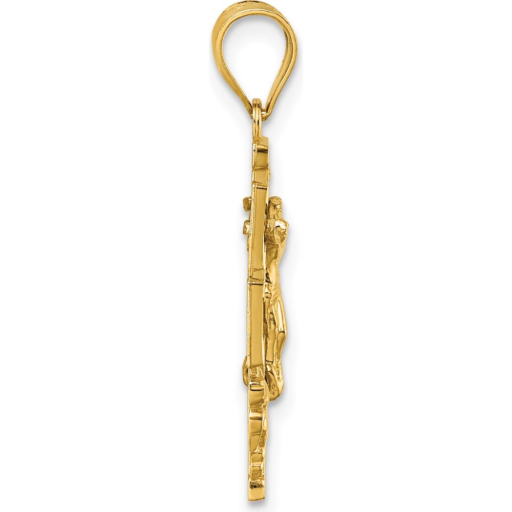 14K Yellow Gold Textured Polished Cara Vaca Crucifix Pendant - 28.6mm Length by Oro Pregiato