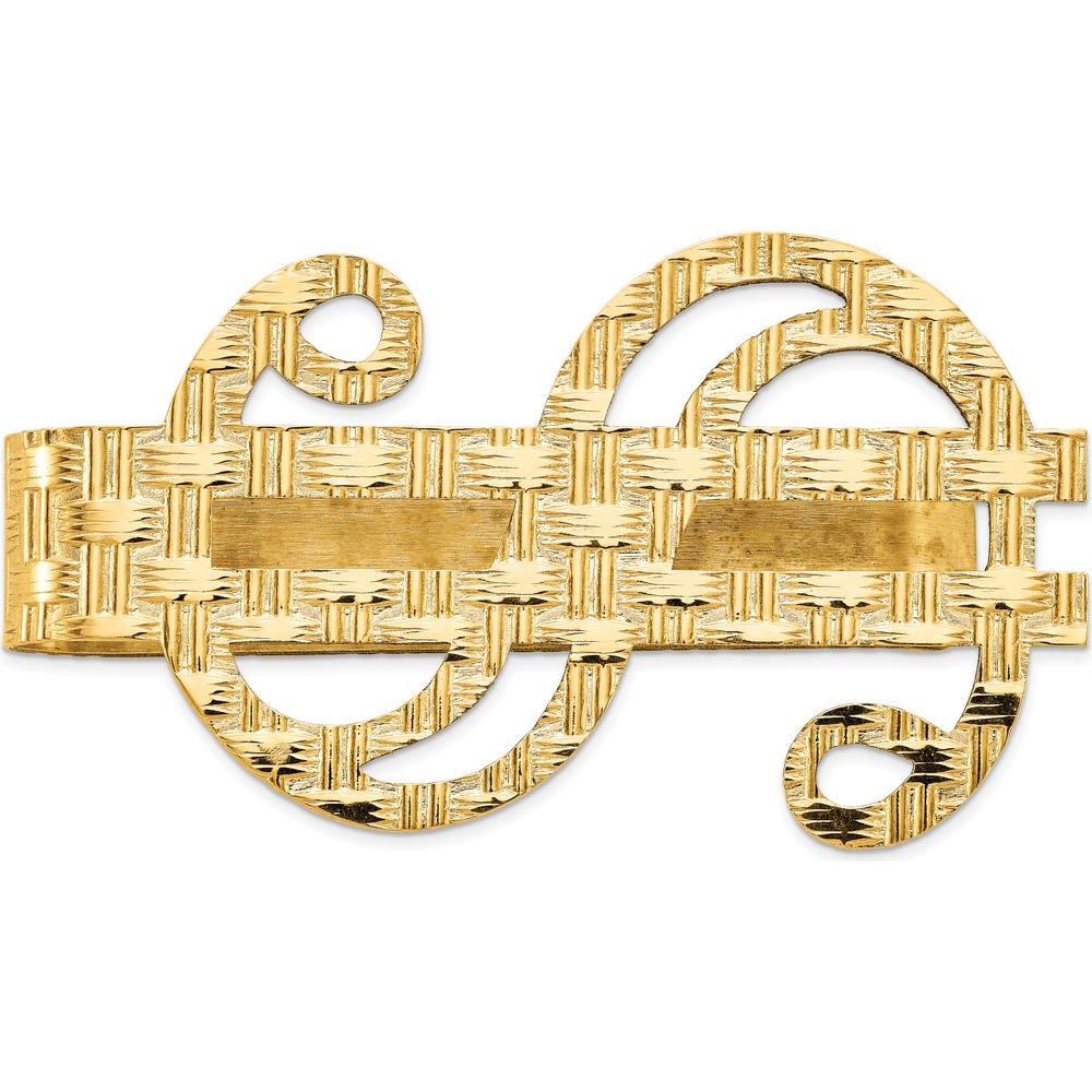 14K Yellow Gold Textured Polished Dollar Sign Money Clip by Oro Pregiato