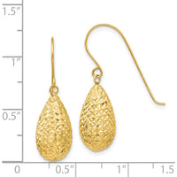 14K Yellow Gold Textured Puff Teardrop Earrings with French Wire Closure - 27mm Drop Length by 0