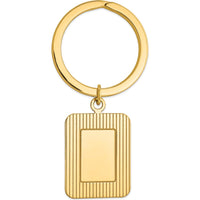 14K Yellow Gold Textured Rectangle Disc Engravable Key Ring by Oro Pregiato