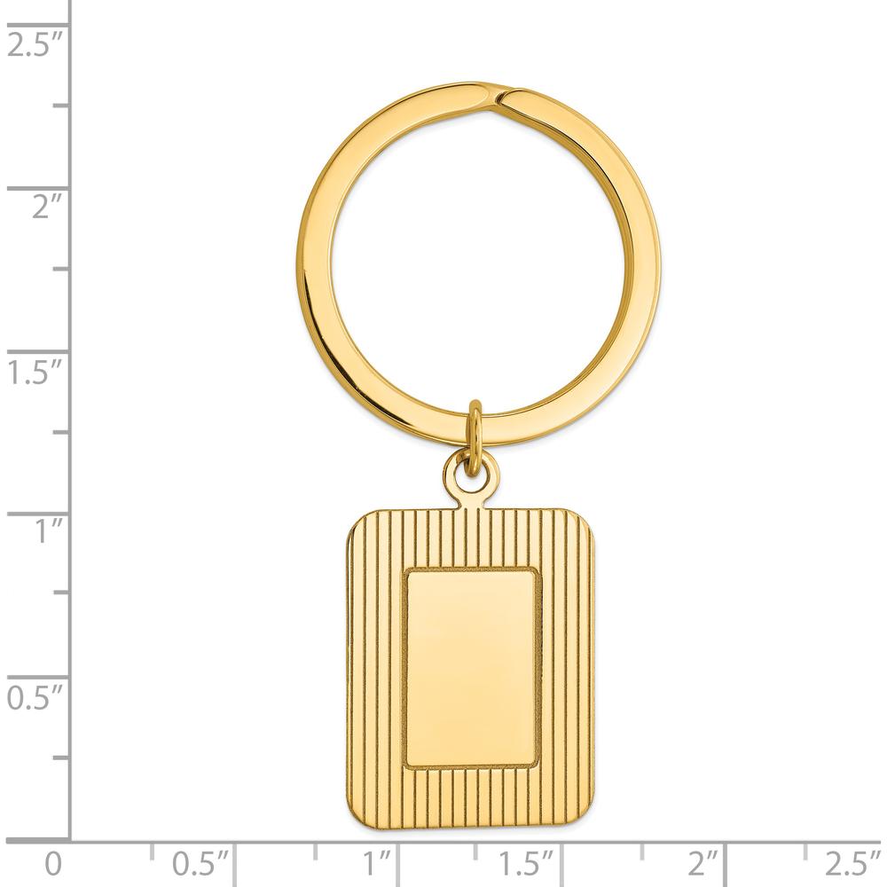 14K Yellow Gold Textured Rectangle Disc Engravable Key Ring by Oro Pregiato