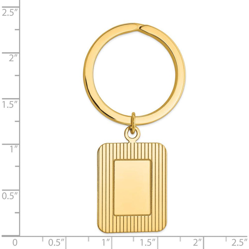 14K Yellow Gold Textured Rectangle Disc Engravable Key Ring by Oro Pre ...
