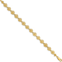 14K Yellow Gold Textured Sand Dollar 8" Bracelet with Polished Finish by Oro Pregiato