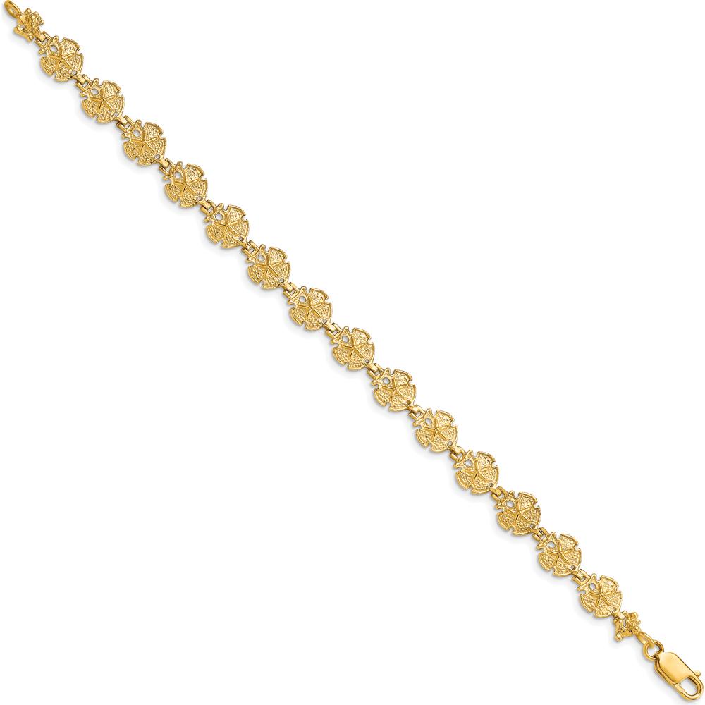 14K Yellow Gold Textured Sand Dollar 8" Bracelet with Polished Finish by Oro Pregiato