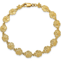 14K Yellow Gold Textured Sand Dollar 8" Bracelet with Polished Finish by Oro Pregiato