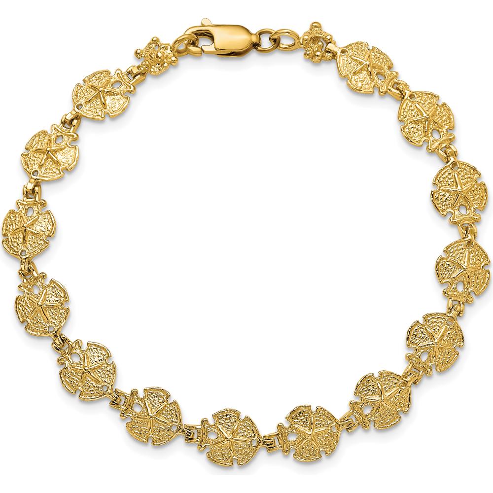 14K Yellow Gold Textured Sand Dollar 8" Bracelet with Polished Finish by Oro Pregiato