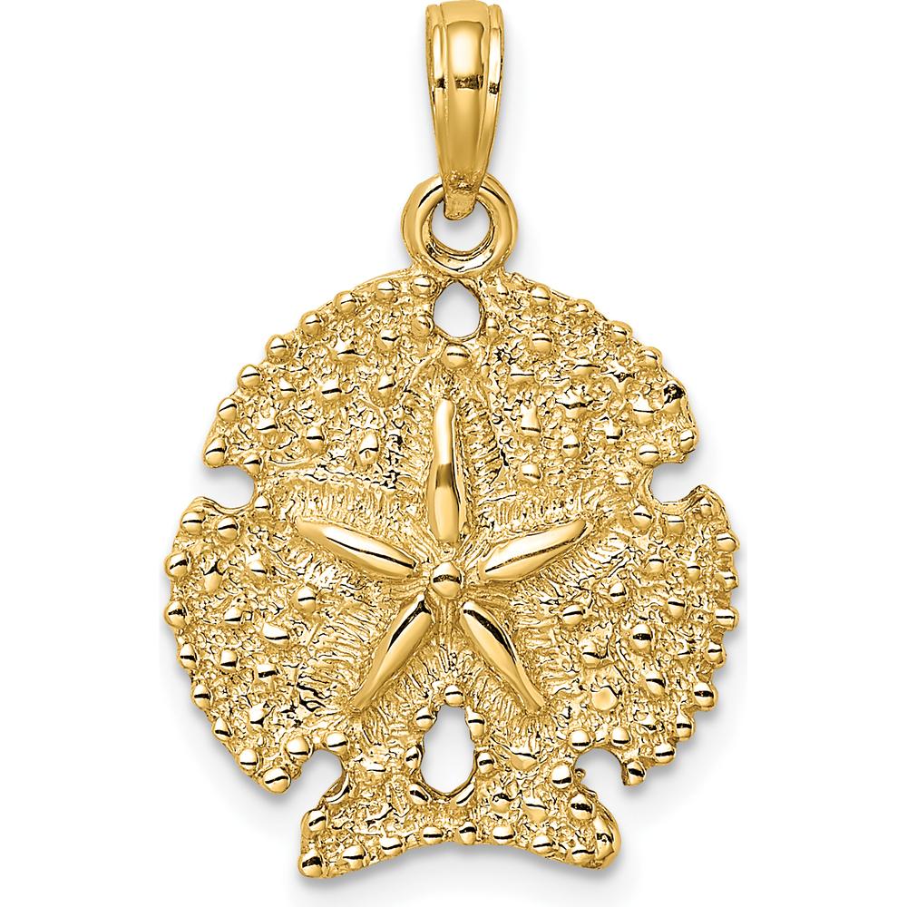 14K Yellow Gold Textured Sand Dollar Charm - Beach-Inspired Pendant by Oro Pregiato