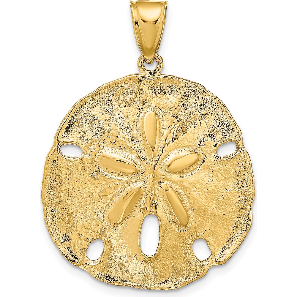14K Yellow Gold Textured Sand Dollar Pendant - 37mm Length by Oro Pregiato
