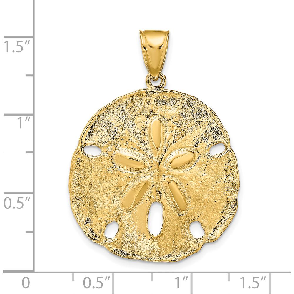 14K Yellow Gold Textured Sand Dollar Pendant - 37mm Length by Oro Pregiato
