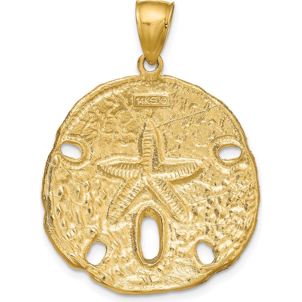 14K Yellow Gold Textured Sand Dollar Pendant - 37mm Length by Oro Pregiato