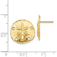 14K Yellow Gold Textured Sand Dollar Post Earrings - Elegant Ocean-Inspired Design by 0