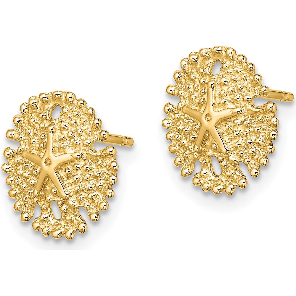 14K Yellow Gold Textured Sand Dollar Post Earrings by 0