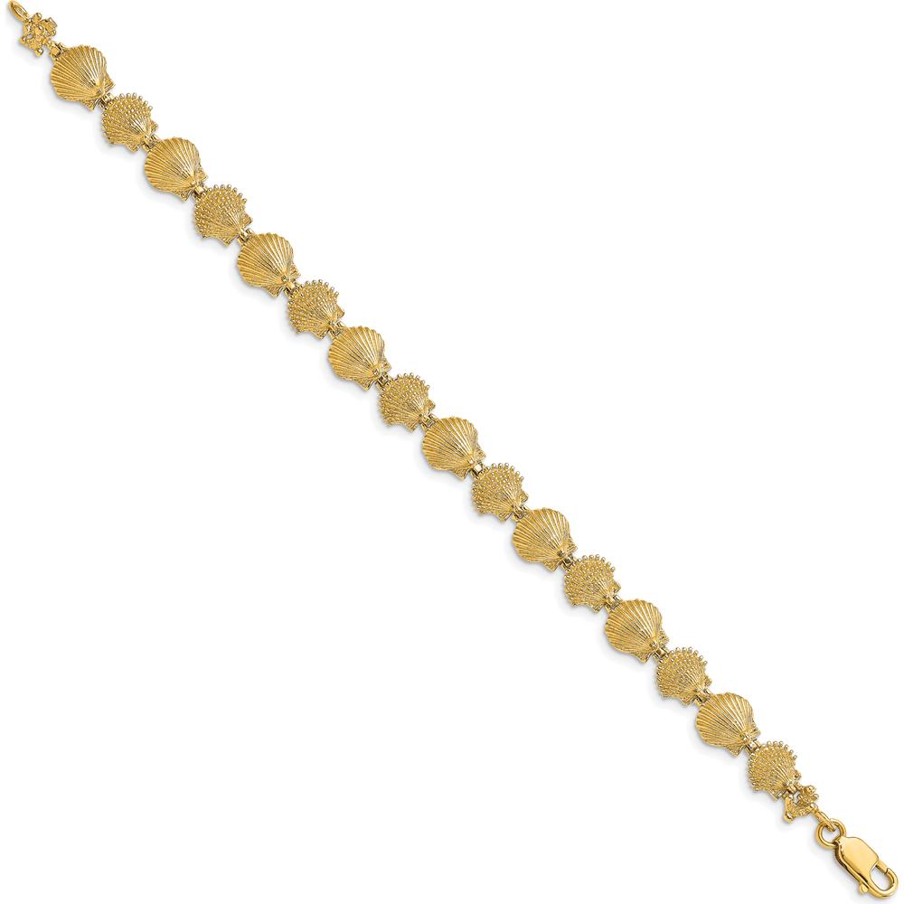14K Yellow Gold Textured Scallop Shell 7" Bracelet with Lobster Clasp by Oro Pregiato