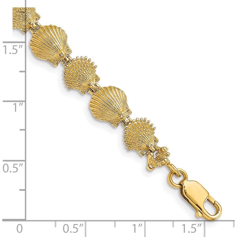 14K Yellow Gold Textured Scallop Shell 7" Bracelet with Lobster Clasp by Oro Pregiato